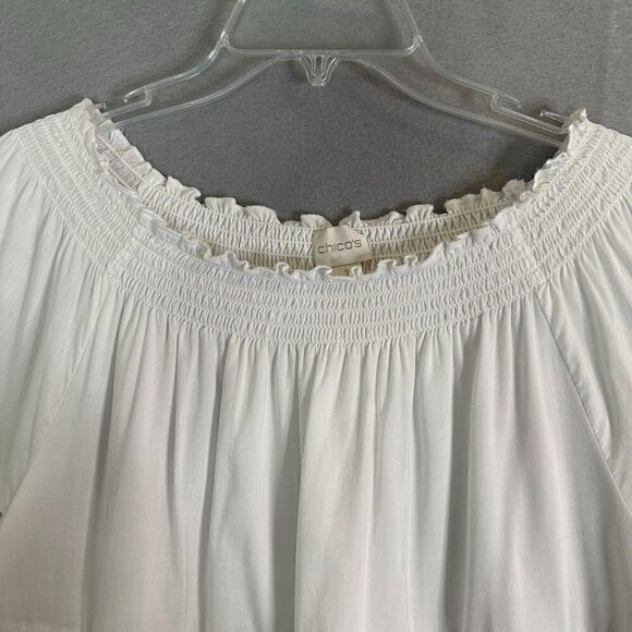 Chicos Blouse Womens Sz Medium White Floral Lace 3/4 Sleeve Round Neck Pullover - Picture 3 of 16